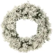 J-Line Kerstkrans+led warm wit plastiek besneeuwd groen large