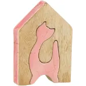 J-Line Huis kat mangohout roze/nat small