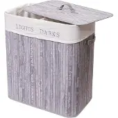 MCW Wasmand -C21, Wasbox Wasbox, bamboe 2 compartimenten 63x55x34cm 100l ~ grijsblauw