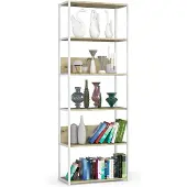 Akord Open Boekenkast, Ladderkast, Loft Design / Metalen Vakkenkast met 6 Planken / Opbergplank / Boekenrek Opslagrek / Wit - Artisan Eik / 70 x 192 x 32 cm