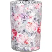 Clayre & Eef Theelichthouder Ø 12x18 cm Grijs Roze Glas Bloemen