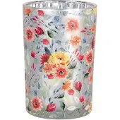 Clayre & Eef Theelichthouder Ø 12x18 cm Grijs Glas Bloemen