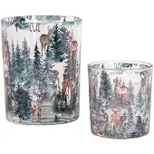 Clayre & Eef Theelichthouder Set van 2 Ø 7x8 / 10x13 cm Transparant Glas Hert