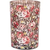 Clayre & Eef Theelichthouder Ø 12x18 cm Bruin Rood Glas Bloemen