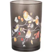 Clayre & Eef Theelichthouder Ø 12x18 cm Grijs Glas Vogels op Takken