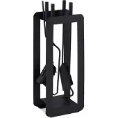 Relaxdays haardset - 5-delig - pook - asschep - bezem - tang - houder - haardgereedschap - zwart