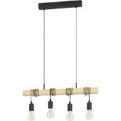 Eglo 32916 Townshend Hanglamp Staal Zwart/ Hout Bruin - 4 x E27
