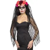 Smiffys Day of the dead haarband - met bloemen en sluier - halloween - horror - diadeem