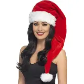 Smiffys Kerstmuts rood wit extra lang (wit, rood)