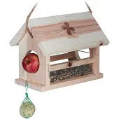 Relaxdays voedertafel hangend - met vetbolhouder en appelhouder - tuinvogels - kleine vogels