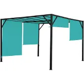Mendler Pergola Baia, tuinpaviljoen terrasoverkapping, stevig 6cm stalen frame + schuifdak turquoise-blauw ~ 3x3m