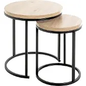 Haku bijzettafel, set van 2, rond, stalen buis, poedercoating, decor licht eiken, zwart