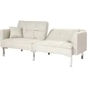 Mendler Slaapbank -K65, slaapbank logeerbed, slaapfunctie ligoppervlak 170x104 cm ~ stof/textiel crème-beige