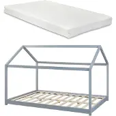 En.casa Kinderbed Cerro huisbed met matras 120x200 cm grijs