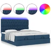 vidaXL Ottoman bed met matrassen en LED's 200x200cm stof blauw