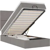 vidaXL Bed poef met matras en LED's 90x200 cm stof taupe
