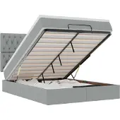 vidaXL Ottoman bed met matras en LED's 140x200cm stof lichtgrijs