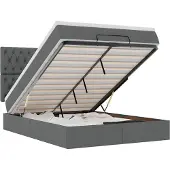 vidaXL Ottoman bed met matras 140x200cm stof donkergrijs