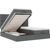 vidaXL Ottoman bed met matrassen en LED's 200x200cm stof donkergrijs
