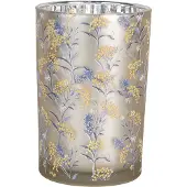 Clayre & Eef Theelichthouder Ø 12x18 cm Grijs Glas Bloemen