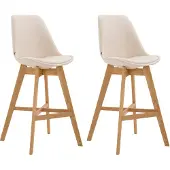 CLP Set van 2 barkrukken Cannes, bekleed met kunstleer, met rugleuning en voetsteun | Kleur: crème, frame: naturel