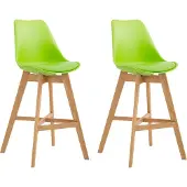 CLP Set van 2 barkrukken Cannes, kunststof met rugleuning en voetsteun | Kleur: groen, frame: naturel