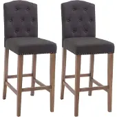CLP Set van 2 barkrukken Louise, met beklede zitting en houten frame | Kleur: donkergrijs, frame: antiek licht