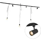 QAZQA Smart railsysteem zwart 3 spots en hanglamp 1-fase - Iconic Cavalux Jeana