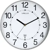 Unilux radiogestuurde kunststof wandklok zwart met witte wijzerplaat (Ø 30 cm)
