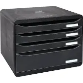 Exacompta Ladebox BIG-BOX PLUS HORIZON QUER, A4+, 4 halfopen laden met uittrekstop, verzonken greep & etikethouder, etiketten, Blue Angel, zwart