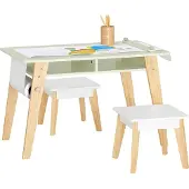 SoBuy Table Enfant + 2 Tabourets Bambou Vert