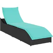 vidaXL Ligstoel inklapbaar met kussen opbergruimte poly rattan zwart