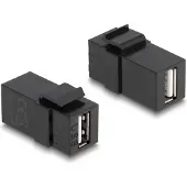 DeLOCK Keystone module, USB 2.0 A-connector naar USB 2.0 A-connector, zwart, plat, zwart, USB A, USB A, female, female