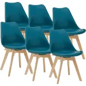 En.casa Eetkamerstoel Dubrovnik set van 6 kunstleer en beuken turquoise