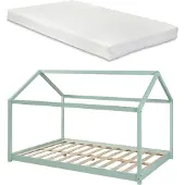 En.casa Kinderbed Cerro huisbed met matras 140x200 cm mint