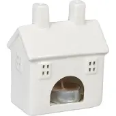 Relaxdays waxinelichthouder huisje - voor 1 waxinelicht - 12 x 10 x 6,5 cm - keramiek - wit