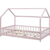 En.casa Kinderbed "Sisimiut" met huiselijke uitstraling, voorzien van valbeveiliging, gemaakt van grenenhout, afmetingen 140 x 200 cm, kleur roze/wit