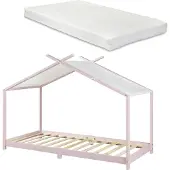 En.casa Kinderbed Brome huisbed met matras 90x200 cm roze []