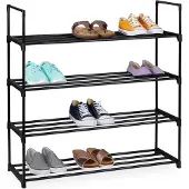 Relaxdays schoenenrek - metaal - 4 etages - 16 paar - 91,5x90,5x30,5 cm - zwart