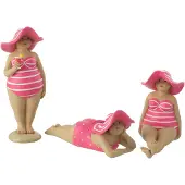 J-Line Stranddame hoed polyresin roze assortiment van 3