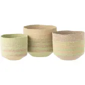 J-Line Set of 3 basket stripes seagrass natural/green