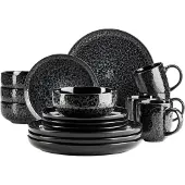 MÄSER Combi Serviesset FILIPPA 16-delig Zwart - Compleet Servies voor 4 Personen - Keramisch Eetservies met Borden, Kommen en Mokken - Moderne Tafelservice