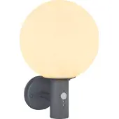 Globo Buitenwandlamp Ossy, antraciet/wit, sensor, IP44, E27 Ossy, alu / grijs / zink, Glas, Wandlamp buiten