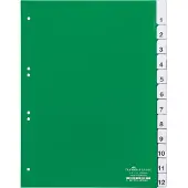 Durable 1 tot 12 Numerieke tabbladen A4 Groen 12 tabs PVC (Polyvinylchloride) 6 Gaten 6210