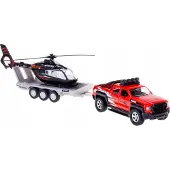Kids Globe terreinwagen met trailer met helikopter 35cm |