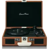 Lenco CLASSIC PHONO TT-120BNWH - Platenspeler met Bluetooth ontvangst, ingebouwde speakers en oplaadbare accu - Bruin/Wit