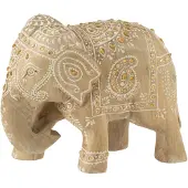 J-Line Olifant kralen mango hout naturel/wit large