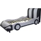 Mendler Bed -E14, auto Jongensbed Jeugdbed, lattenbodem Kunstleer Hout 190x100cm ~ zwart-zilver