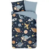 Pure Kinder Dekbedovertrek Microvezel Spacedino - blue 140x200/220cm