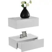 En.casa Wandplank met lade set van 2 zwevend 46x30x15 cm wit mat